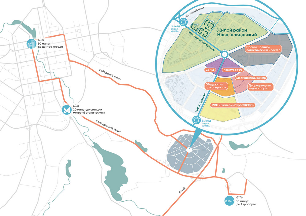 Расположение жилого района Новокольцовский Расположение жилого района Новокольцовский